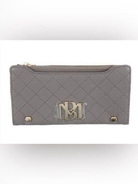 Badgley Mischka Gray Quilted long card Wallet gold hardware nwot
